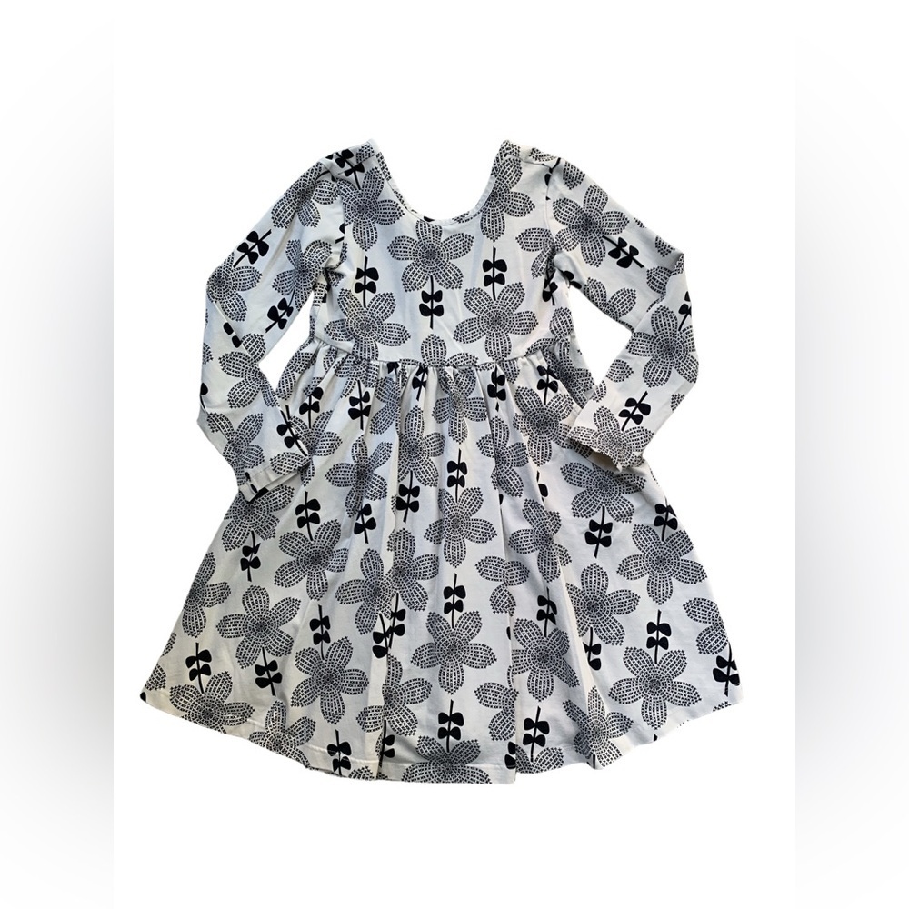 Hanna Andersson Size 120, 6-7, Celebration Skater Dress in Ecru and Black Floral